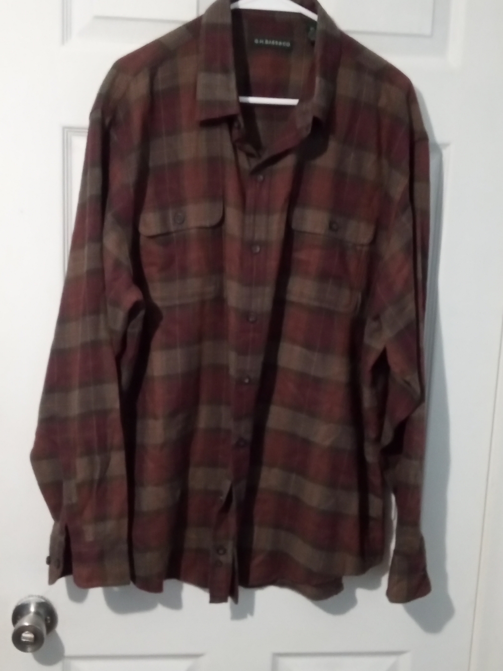 Men's Casual Button-Up Plaid Shirt in Burgundy and Olive by G.H. Bass & Co.